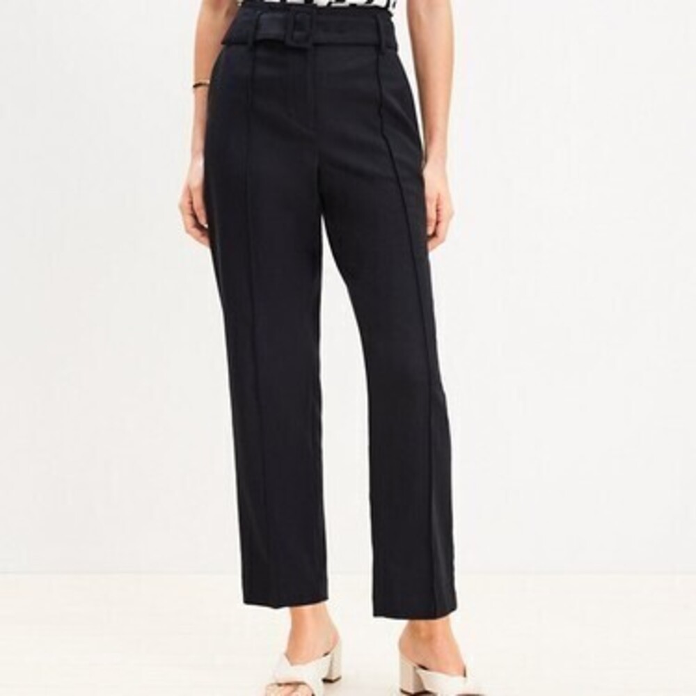 Petite Pintucked Belted Slim Pants in Twill